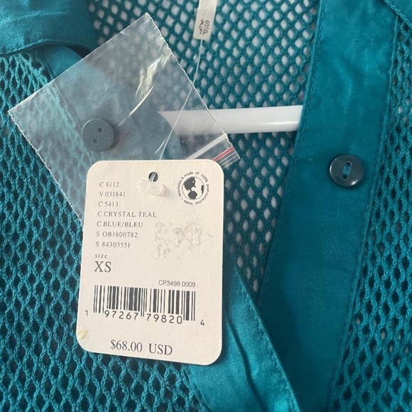 Free People Fun Mess Button Down Collared Shirt, Green/Blue color - Picture 4 of 6